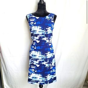 Mario Serrani Blue Geometric Print Shift Dress Size 8 NWT